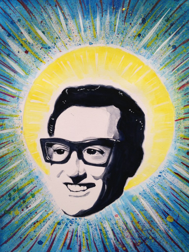 mixed media portrait of Buddy Holly
